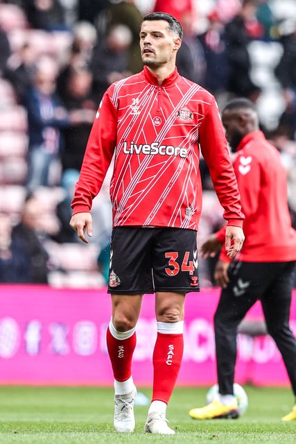 Granit Xhaka of Sunderland in the pregame warmup session during the Premier League match Sunderland vs Tottenham Hotspur at Stadium Of Light, Sunderland, United Kingdom on 12 April 2026

(Photo by Alfie Cosgrove/News Images)