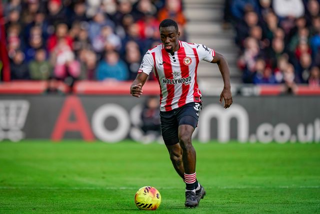 Michael Kayode of Brentford makes a run with the ball  during the Premier League match Brentford vs Nottingham Forest at The Gtech Community Stadium, London, United Kingdom, 25th January 2026

(Photo by Maynard Manyowa/News Images)
