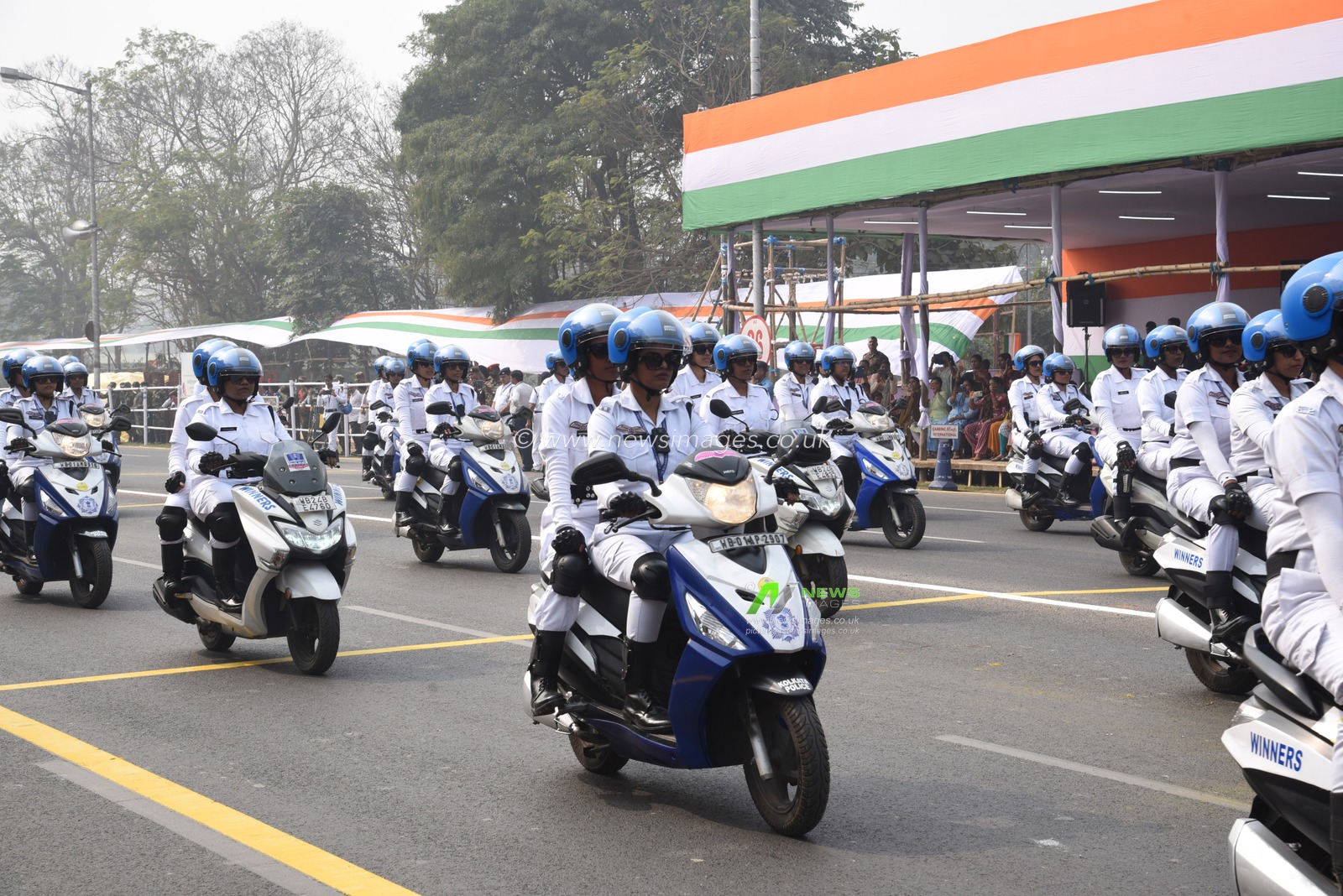 Indian taffick women with two whleers ahead the final rehearsal for the upcoming Republic Day parade in Kolkata, India, on January 24, 2025..Pictures by Debajyoti Chakraborty.(Photo: Debajyoti Chakraborty/News Images)