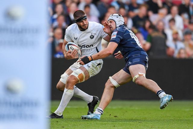 Ethan Staddon of Bath Rugby hands off Fitz Harding of Bristol Bears during the Gallagher Premiership match Bristol Bears vs Bath at Ashton Gate, Bristol, United Kingdom on 29 May 2026

(Photo by Alex Williamson/News Images)