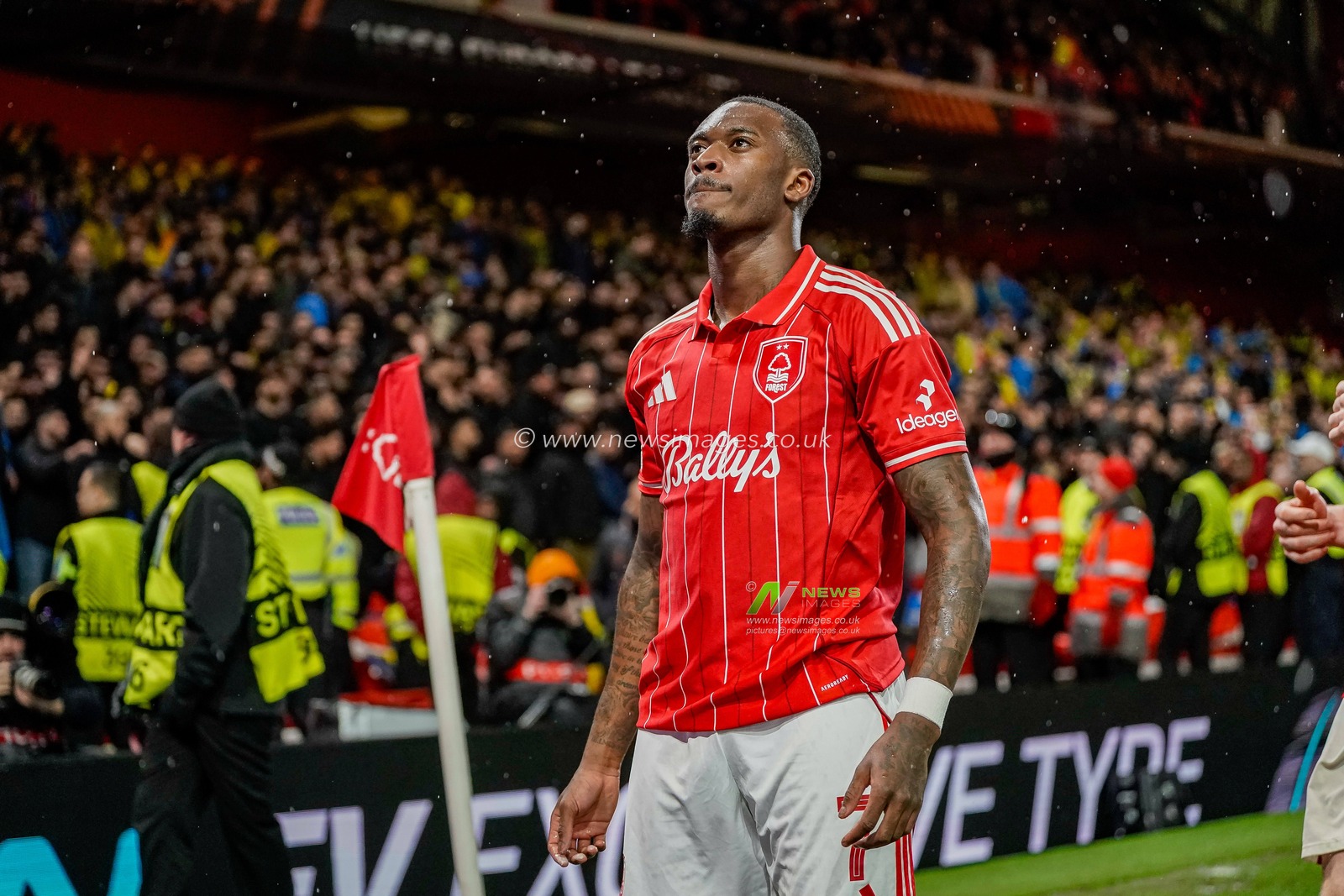 Callum Hudson-Odoi of Nottingham Forest celebrates his goal to make it  1-2 during the UEFA Europa League 
Knockout Round Play-offs match Nottingham Forest vs Fenerbahce at City Ground, Nottingham, United Kingdom on 26 February 2026

(Photo by Maynard Manyowa/News Images)
