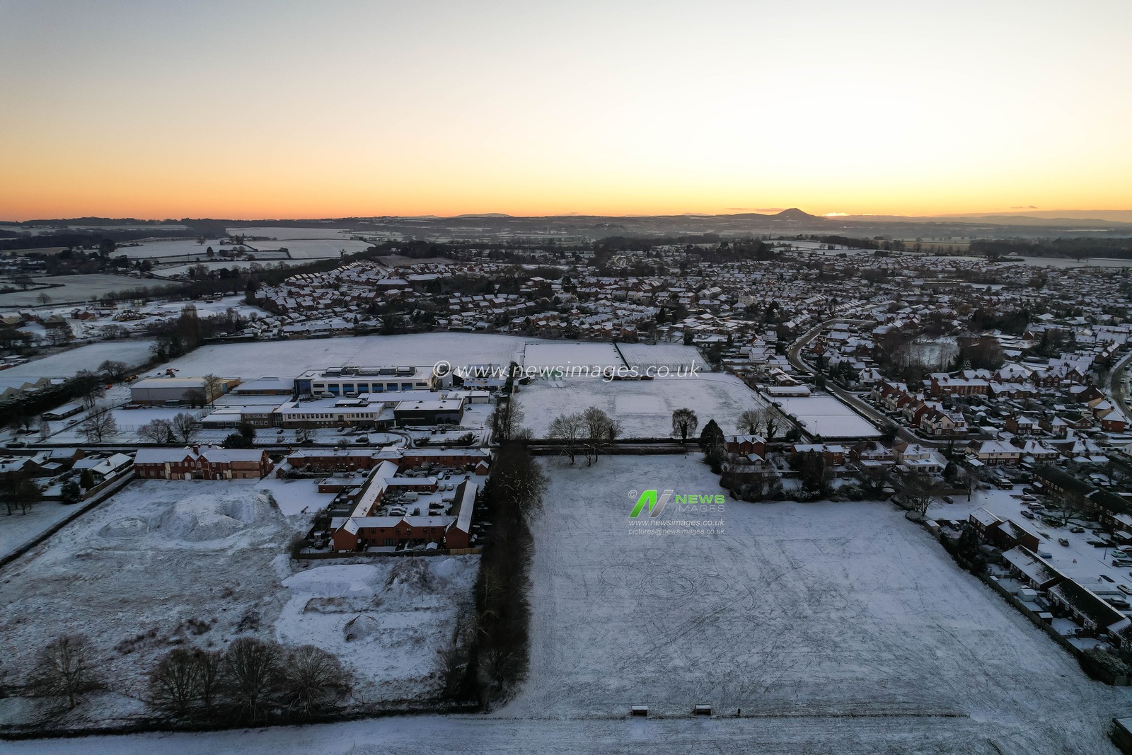Aerial views of snowfall in Newport, Telford and Wrekin at 5th January 2026

(Photo by Euan Manning/News Images)

*** GER AUT SUI OUT ***