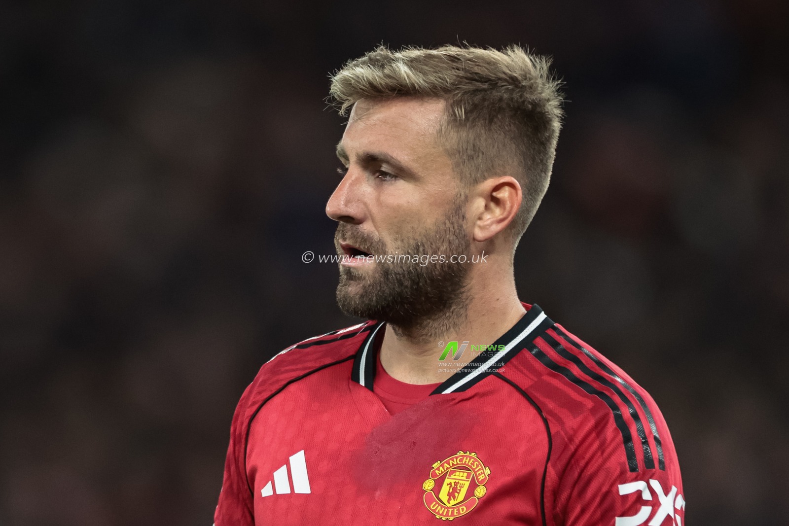 Luke Shaw of Manchester United during the Premier League match Manchester United vs Brighton and Hove Albion at Old Trafford, Manchester, United Kingdom, 25th October 2025

(Photo by Mark Cosgrove/News Images)