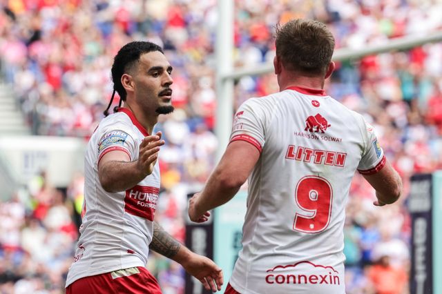 Tyrone May of Hull KR celebrates his try during the Betfred Super League Magic Weekend match Hull KR vs Hull FC at Hill Dickinson Stadium, Liverpool, United Kingdom on 04 July 2026

(Photo by Mark Cosgrove/News Images)