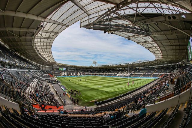 A general view of the MKM Stadium ahead of the Betfred Super League round 17 match Hull FC vs St Helens at MKM Stadium, Hull, United Kingdom, 5th July 2025

(Photo by Alfie Cosgrove/News Images)