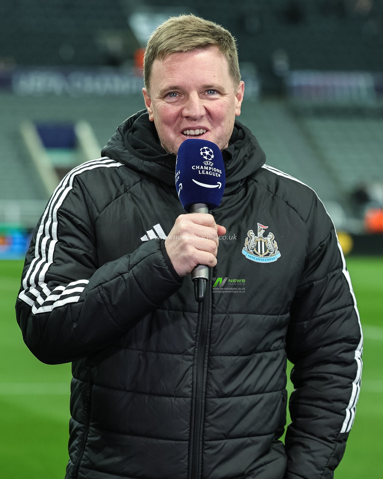 Eddie Howe manager of Newcastle United speaks in a pre-game interview during the UEFA Champions League Knockout Round Play-offs Newcastle Untied vs Qarabag at St. James's Park, Newcastle, United Kingdom on 24 February 2026

(Photo by Mark Cosgrove/News Images)