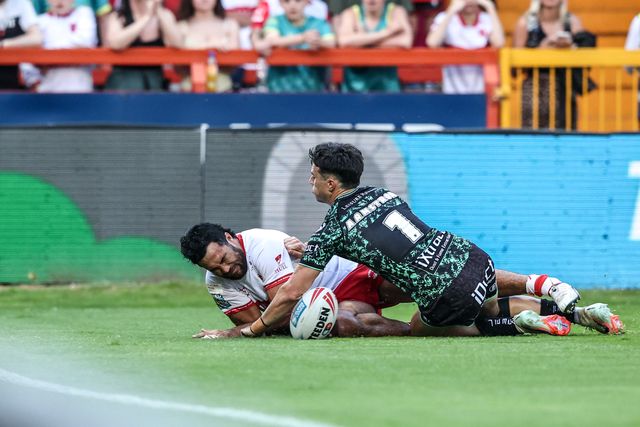 Peta Hiku of Hull KR goes over for a try during the Betfred Super League round 15 match Hull KR vs Leigh Leopards at Sewell Group Craven Park, Hull, United Kingdom on 19 June 2026

(Photo by Alfie Cosgrove/News Images)