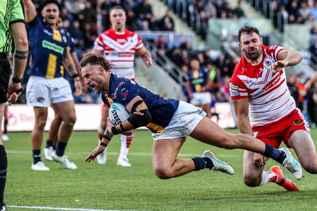 Chris Hankinson of Leeds Rhinos goes over for a try during the Betfred Super League round 13 match Leeds Rhinos vs St Helens at AMT Headingley Stadium, Leeds, United Kingdom on 04 June 2026

(Photo by Alfie Cosgrove/News Images)