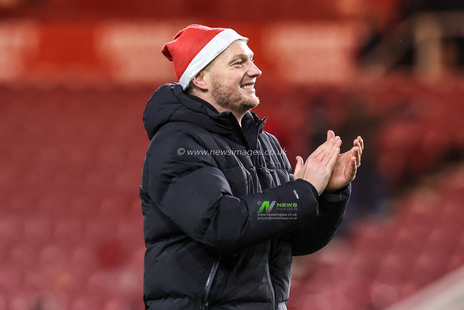 Kim Hellberg manager of Middlesbrough celebrates the win with the fans after the game during the Sky Bet Championship match Middlesbrough vs Queens Park Rangers at Riverside Stadium, Middlesbrough, United Kingdom, 13th December 2025

(Photo by Alfie Cosgrove/News Images)

*** GER AUT SUI OUT ***