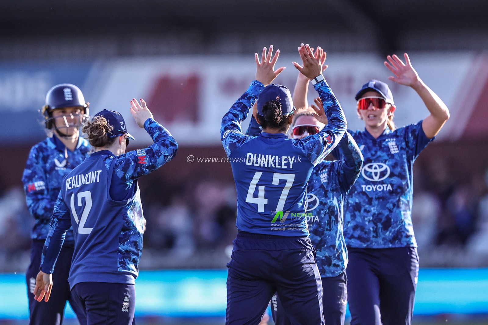 Sophia Dunkley of England celebrates catching out Jahzara Claxton during the Metro Bank One Day International match England Women vs West Indies Women at Derbyshire County Cricket Club, Derby, United Kingdom, 30th May 2025

(Photo by Alfie Cosgrove/News Images)