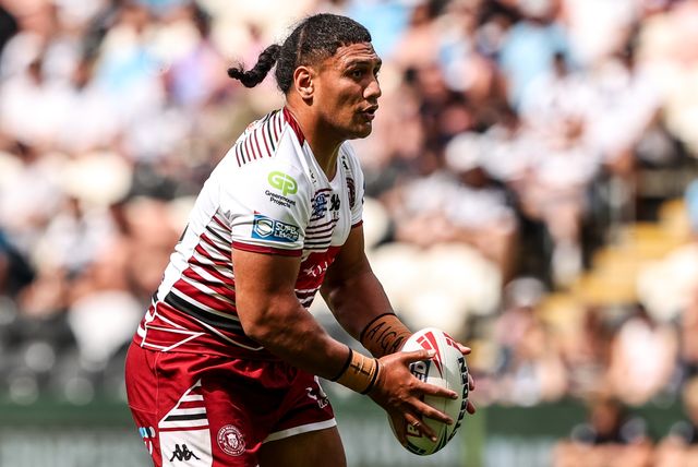 Patrick Mago of Wigan Warriors breaks with the ball during the Betfred Super League round 16 match Hull FC vs Wigan Warriors at MKM Stadium, Hull, United Kingdom on 27 June 2026

(Photo by Alfie Cosgrove/News Images)