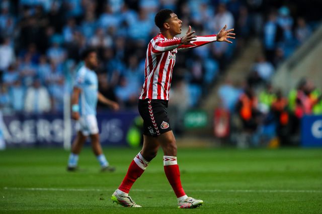 Jobe Bellingham of Sunderland reacts during the Sky Bet Championship Palyoff Semi-final match Coventry City vs Sunderland at Coventry Building Society Arena, Coventry, United Kingdom, 9th May 2025

(Photo by Gareth Evans/News Images)