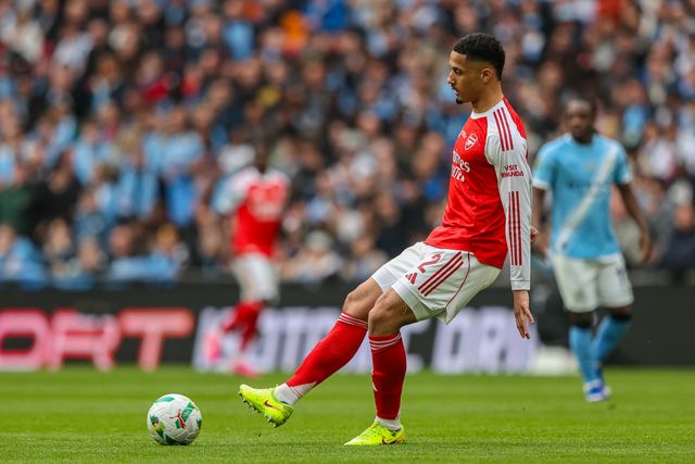 William Saliba of Arsenal passes the ball during the Carabao Cup Final match Arsenal vs Manchester City at Emirates, London, United Kingdom on 22 March 2026

(Photo by Alfie Cosgrove/News Images)