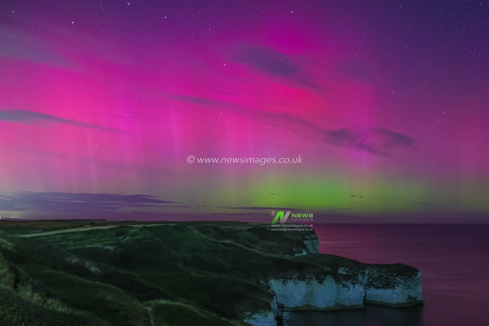 Northern Lights also know as the Aurora Borealis shines over Bempton Cliffs, Flamborough, United Kingdom, 2nd September 2025

(Photo by Mark Cosgrove/News Images)