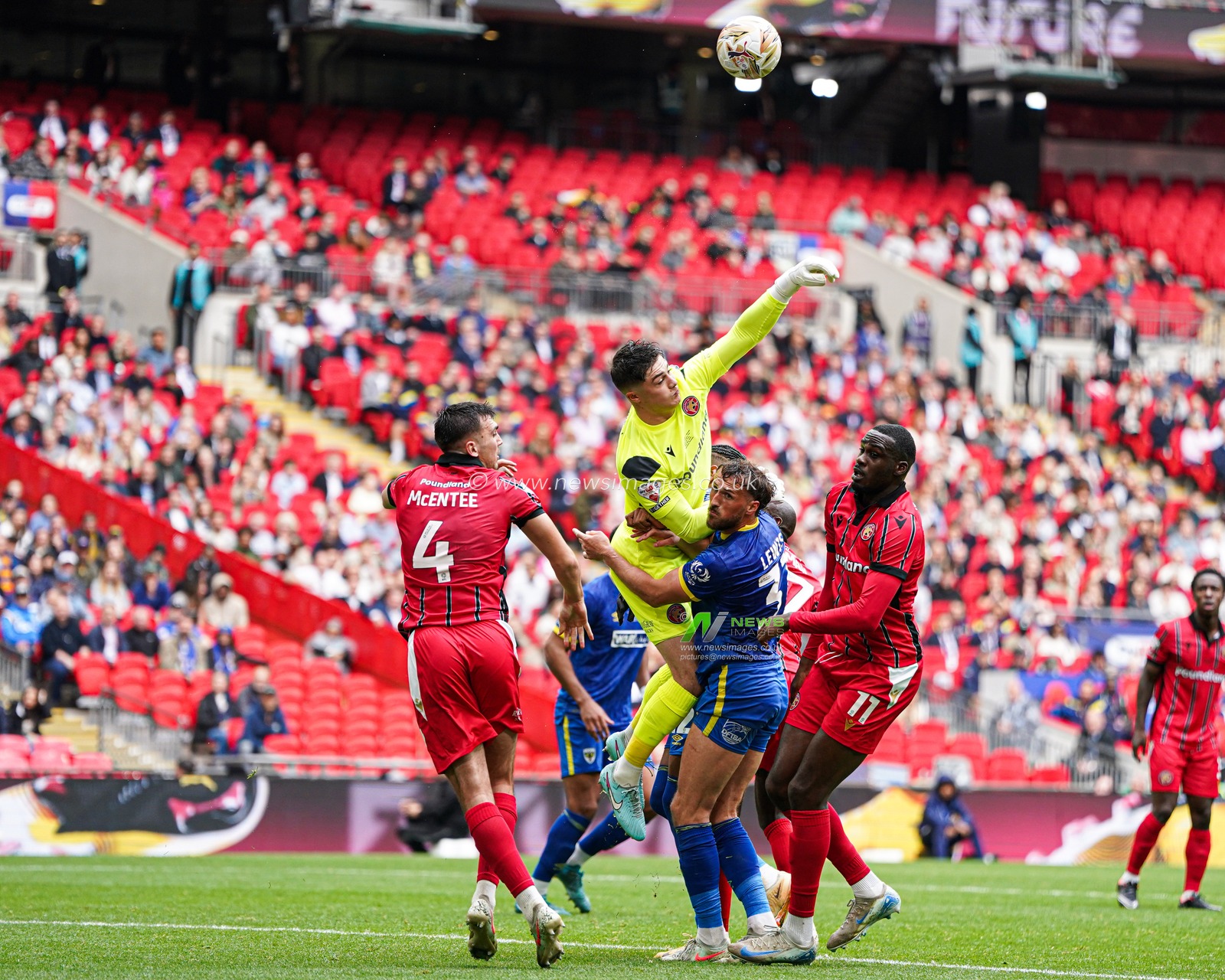 Tommy Simkin of Walsall punches clear from corner during the Sky Bet League 2 Playoff Final match AFC Wimbledon vs Walsall at Wembley Stadium, London, United Kingdom, 26th May 2025

(Photo by Harvey Murphy/News Images)
