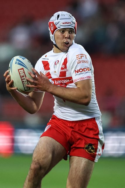 George Whitby of St. Helens in action with the ball during the Betfred Super League Round 11 match St Helens vs Catalans Dragons at Totally Wicked Stadium, St Helens, United Kingdom, 15th May 2025

(Photo by Mark Cosgrove/News Images)