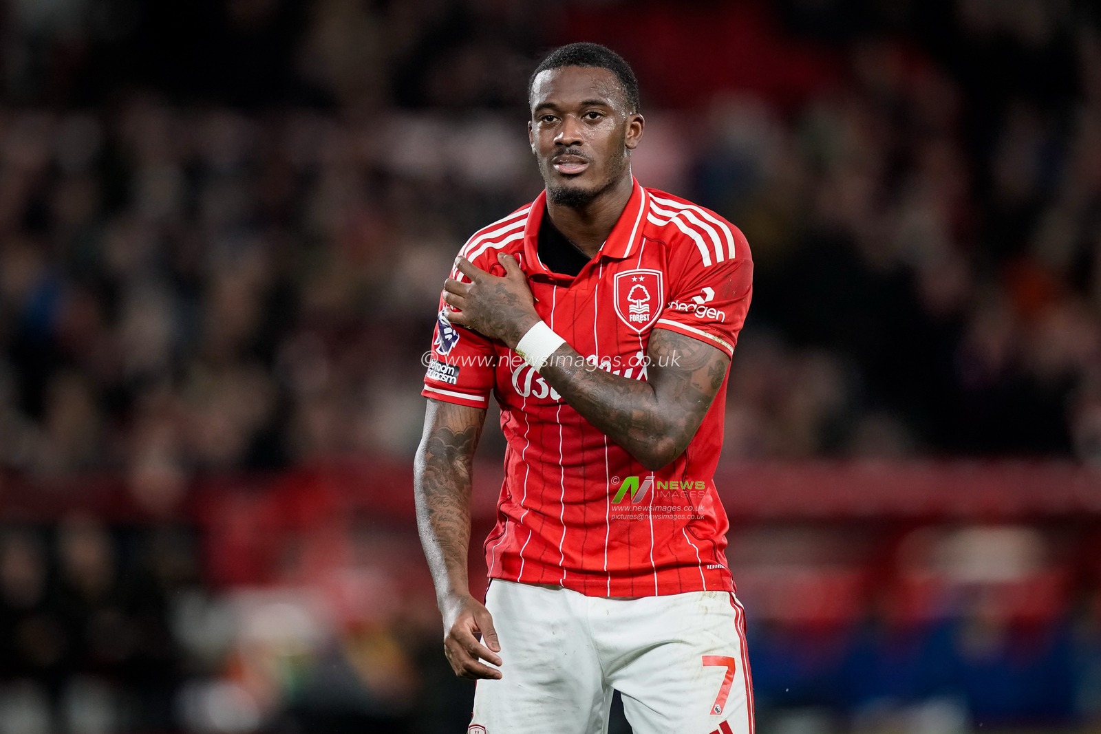 Callum Hudson-Odoi of Nottingham Forest in pain after a shoulder injury during the Premier League match Nottingham Forest vs Wolverhampton Wanderers at City Ground, Nottingham, United Kingdom on 11 February 2026

(Photo by Maynard Manyowa/News Images)