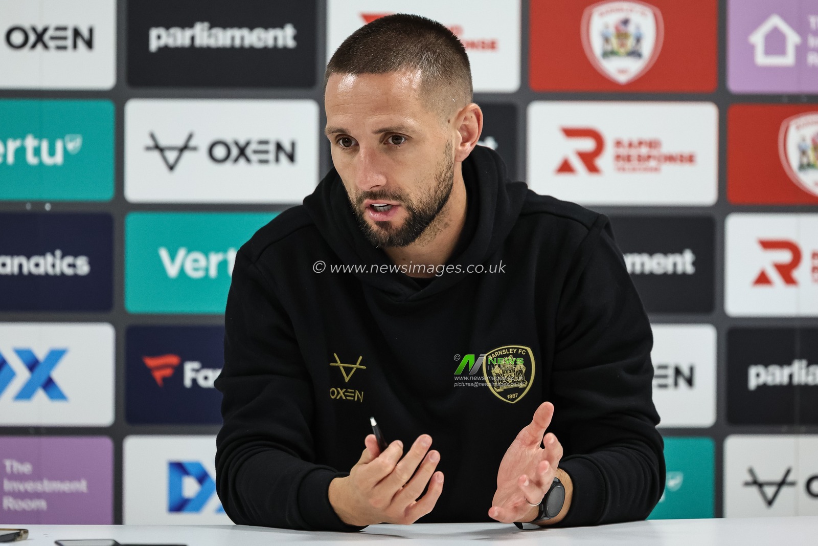 Conor Hourihane manager of Barnsley speaks in the post match press conferance during the Carabao Cup match Barnsley vs Rotherham United at Oakwell, Barnsley, United Kingdom, 26th August 2025

(Photo by Mark Cosgrove/News Images)
