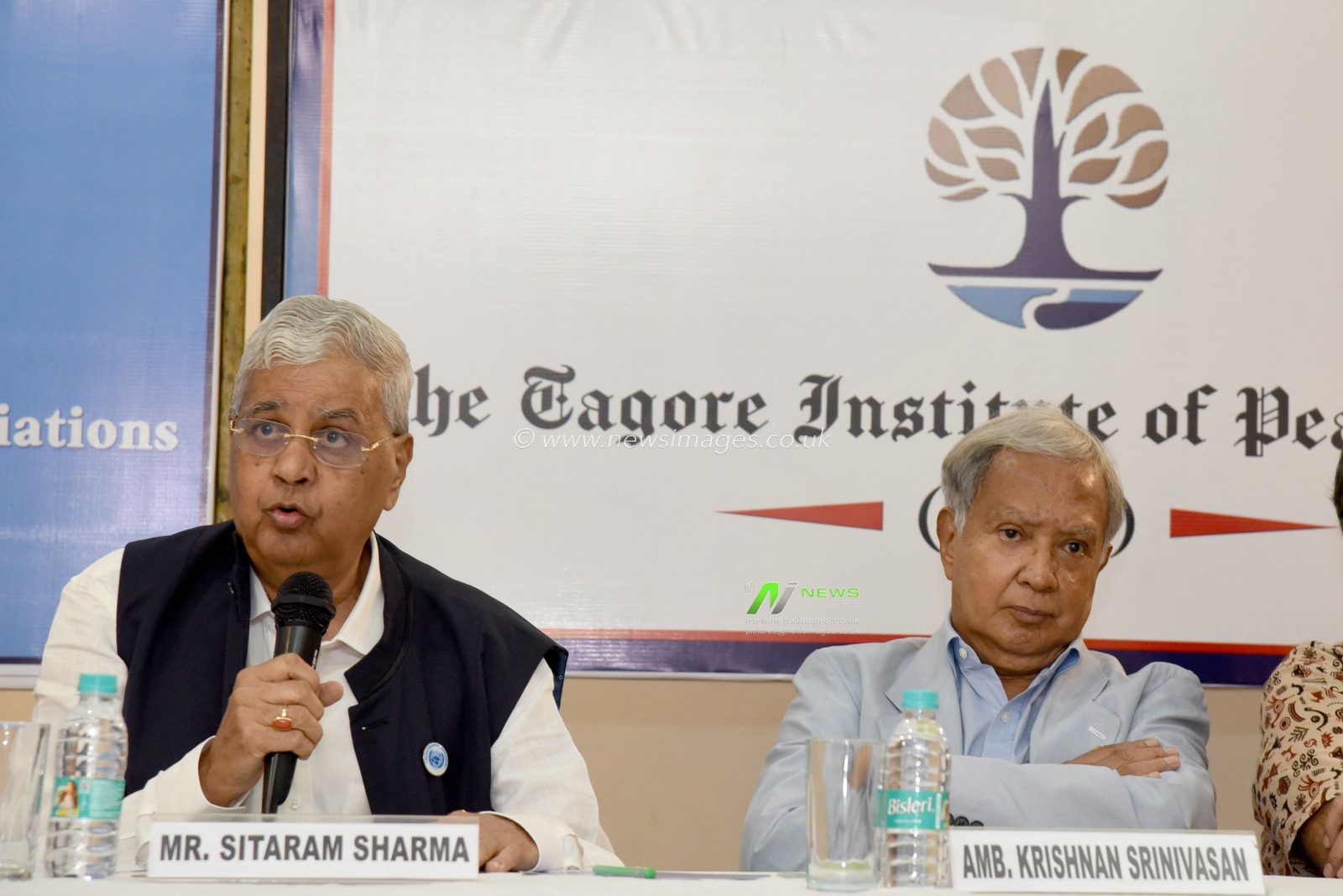 Sitaram Sharma, Chairman and Member of Executive committee,West Bengal Federation of United Nation Association speck  with Ambassador Krishnan Srinivasan ,IFS(Retd),Former Foreign Secretary of India during the Launch of itÃ¢â‚¬â„¢s initiative (TIPS) The Tagore Institute of Peace Studies & aRound Table on Ã¢â‚¬Å“Towards Peace and Conflict ResolutionÃ¢â‚¬Â at ICCR  in Kolkata, India, on May 8, 2025.Photo by Debajyoti Chakraborty.(Photo: Debajyoti Chakraborty/News Images)