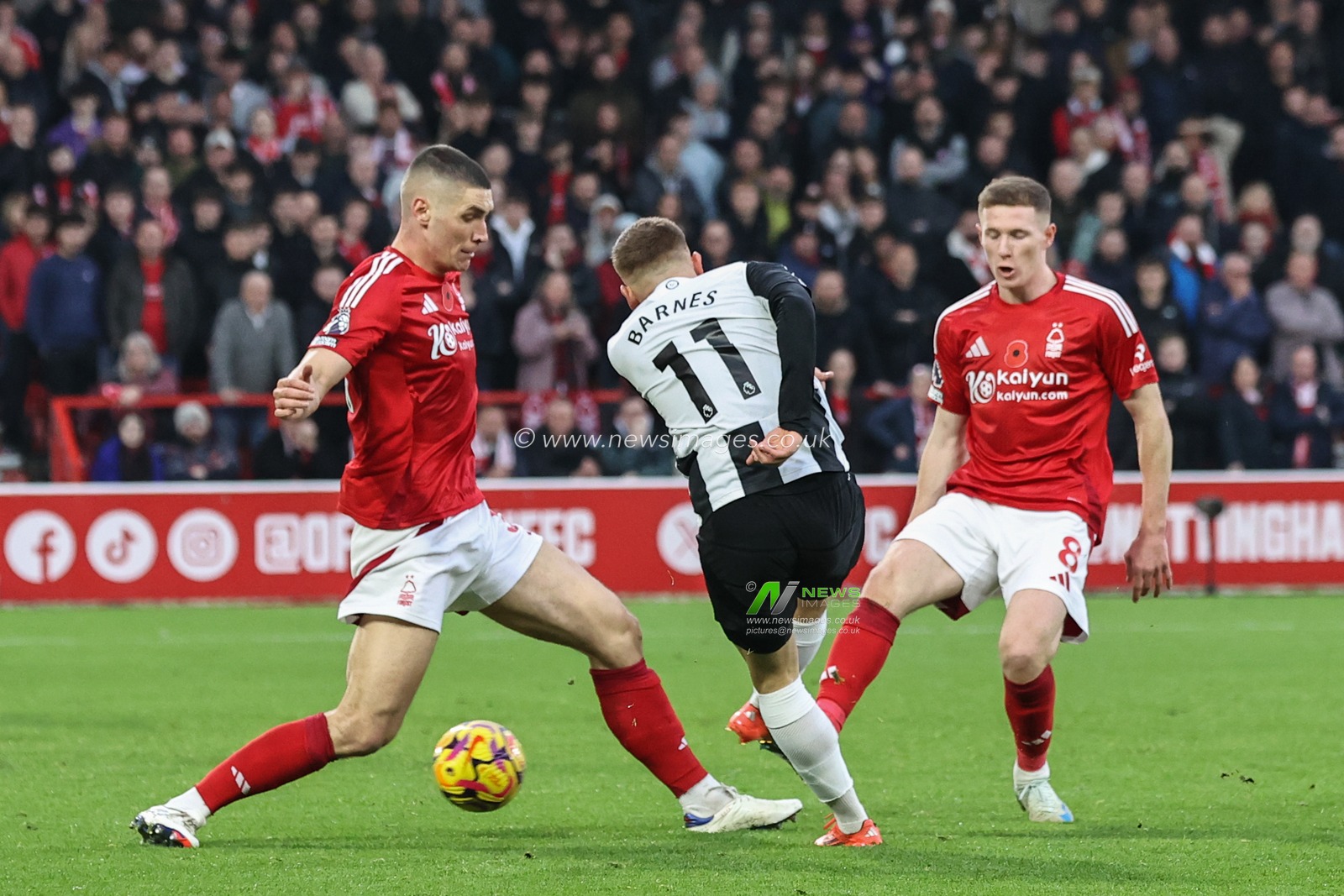 Harvey Barnes of Newcastle scores to make it 1-3 during the Premier League match Nottingham Forest vs Newcastle United at City Ground, Nottingham, United Kingdom, 10th November 2024

(Photo by Alfie Cosgrove/News Images)