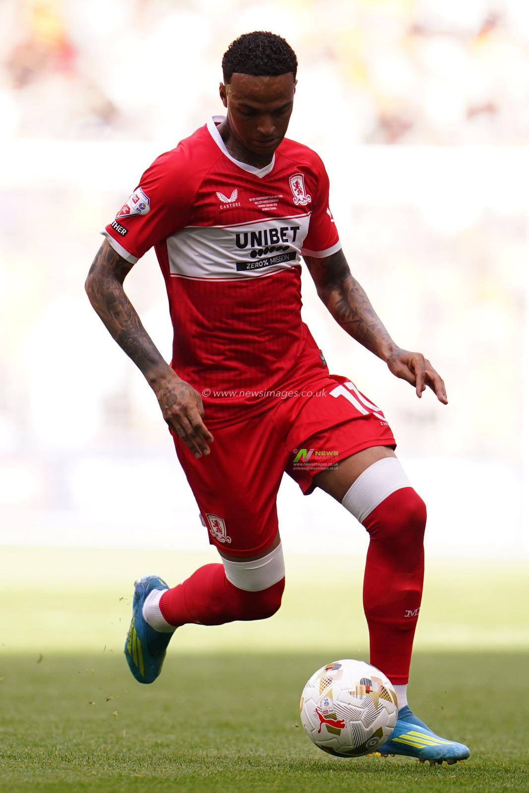 Morgan Whittaker of Middlesbrough with the ball during the Sky Bet Championship Playoffs Final match Hull City vs Middlesbrough at Wembley Stadium, London, United Kingdom on 23 May 2026

(Photo by Harvey Murphy/News Images)