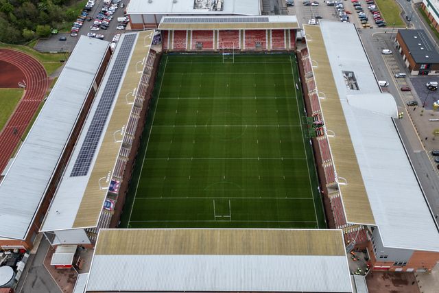 An aerial view of Leigh Sports Village ahead of the Betfred Super League Round 8 match Leigh Leopards vs Warrington Wolves at Leigh Sports Village, Leigh, United Kingdom, 19th April 2025

(Photo by Gareth Evans/News Images)