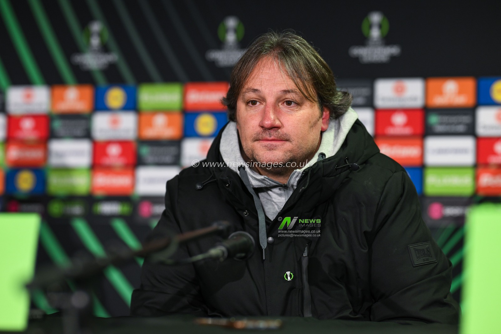 Craig Harrison Head coach of The New Saints F.C. during the post match press conference after the UEFA Conference League - League Stage match The New Saints vs DjurgÃ¥rden at Croud Meadow, Shrewsbury, United Kingdom, 28th November 2024

(Photo by Craig Thomas/News Images)