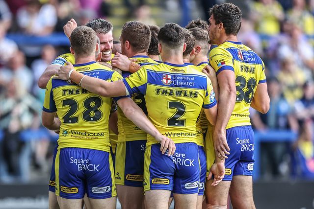 Lachlan Fitzgibbon of Warrington Wolves celebrates his try during the Betfred Super League round 16 match Warrington Wolves vs Hull FC at Halliwell Jones Stadium, Warrington, United Kingdom, 28th June 2025

(Photo by Alfie Cosgrove/News Images)