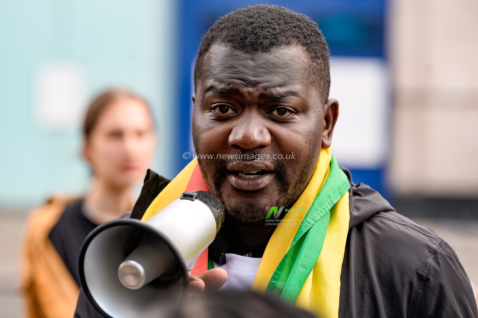 Former political detainee and youth activist Makomborero Haruzvishe speaks during Zimbabweans protest against the proposed constitution amendment at Embassy of Zimbabwe, London, United Kingdom on 18 April 2026

(Photo by Maynard Manyowa/News Images)