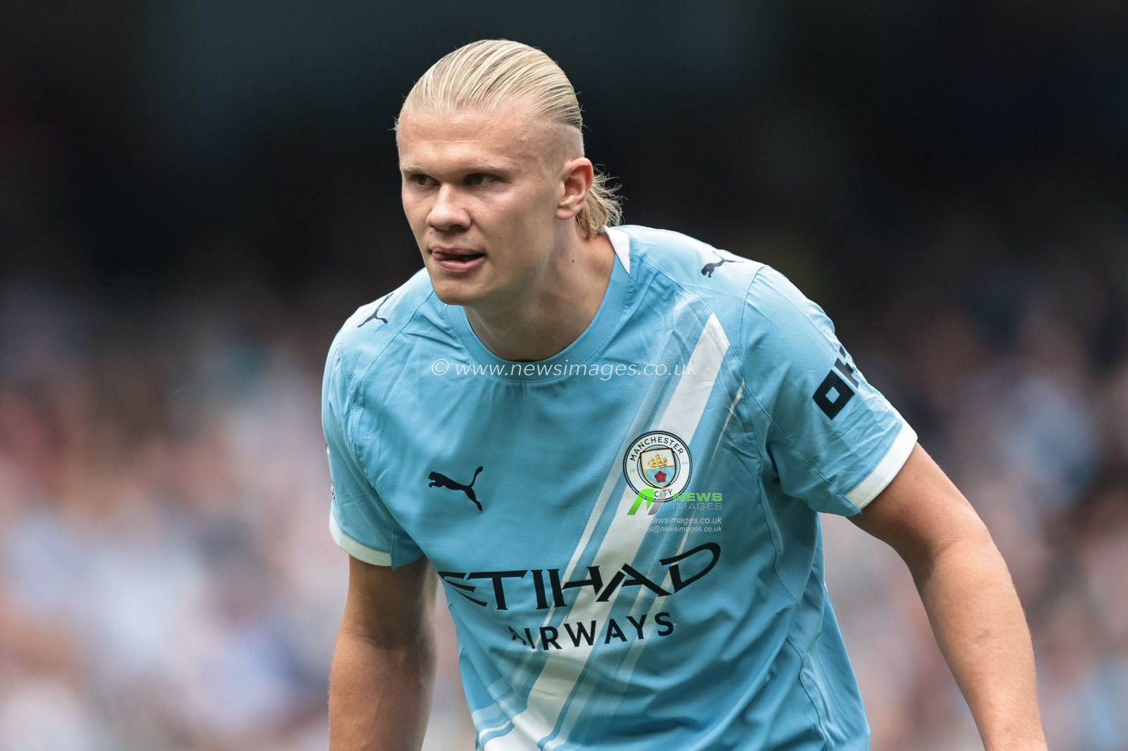 Erling Haaland of Manchester City during the Premier League match Manchester City vs Tottenham Hotspur at Etihad Stadium, Manchester, United Kingdom, 23rd August 2025

(Photo by Mark Cosgrove/News Images)