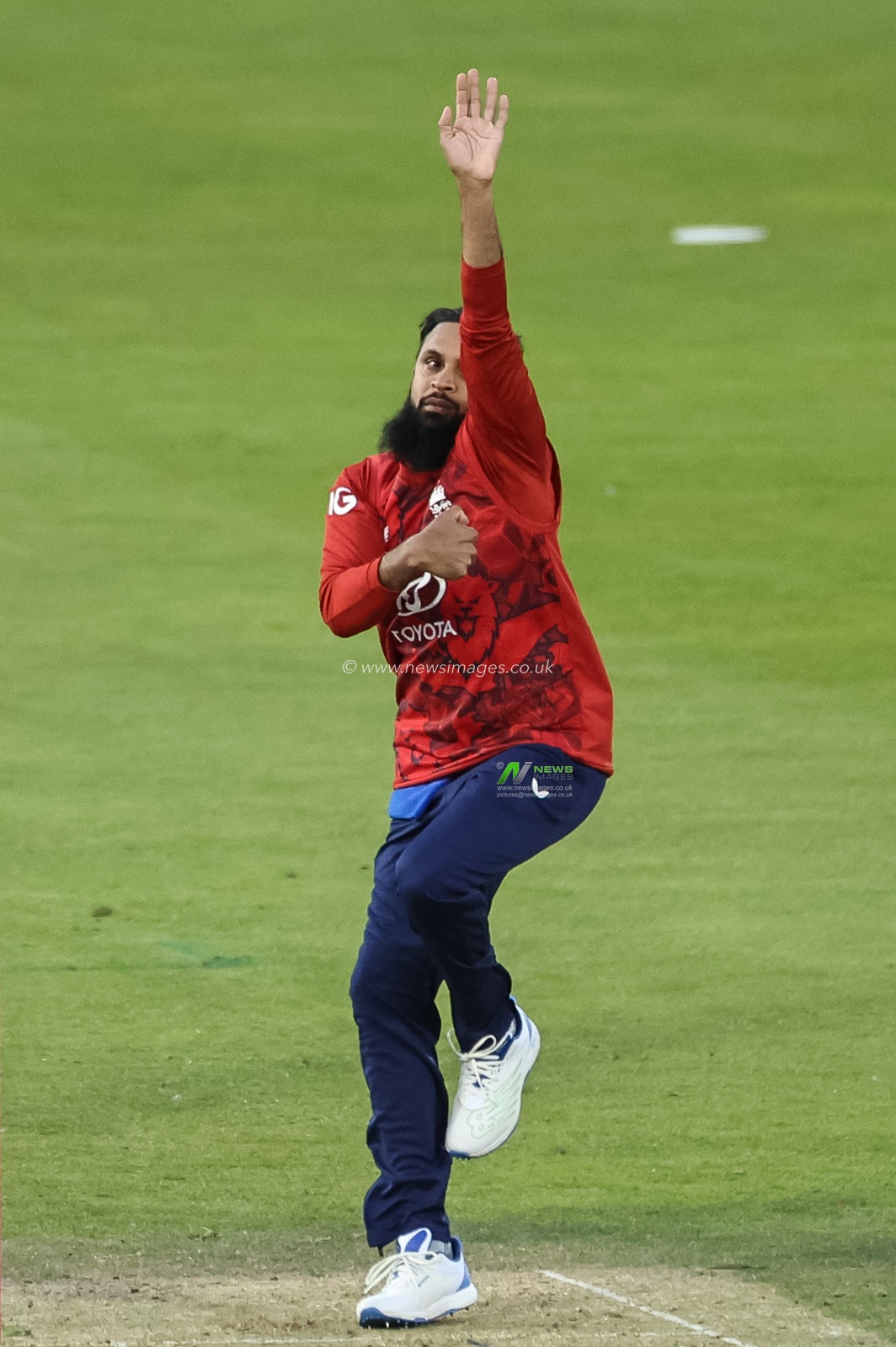 Adil Rashid of England delivers the ball during the 1st Vitality T20 International Series England v West Indies at Banks Homes Riverside Stadium, Chester-le-street, United Kingdom, 6th June 2025

(Photo by Mark Cosgrove/News Images)