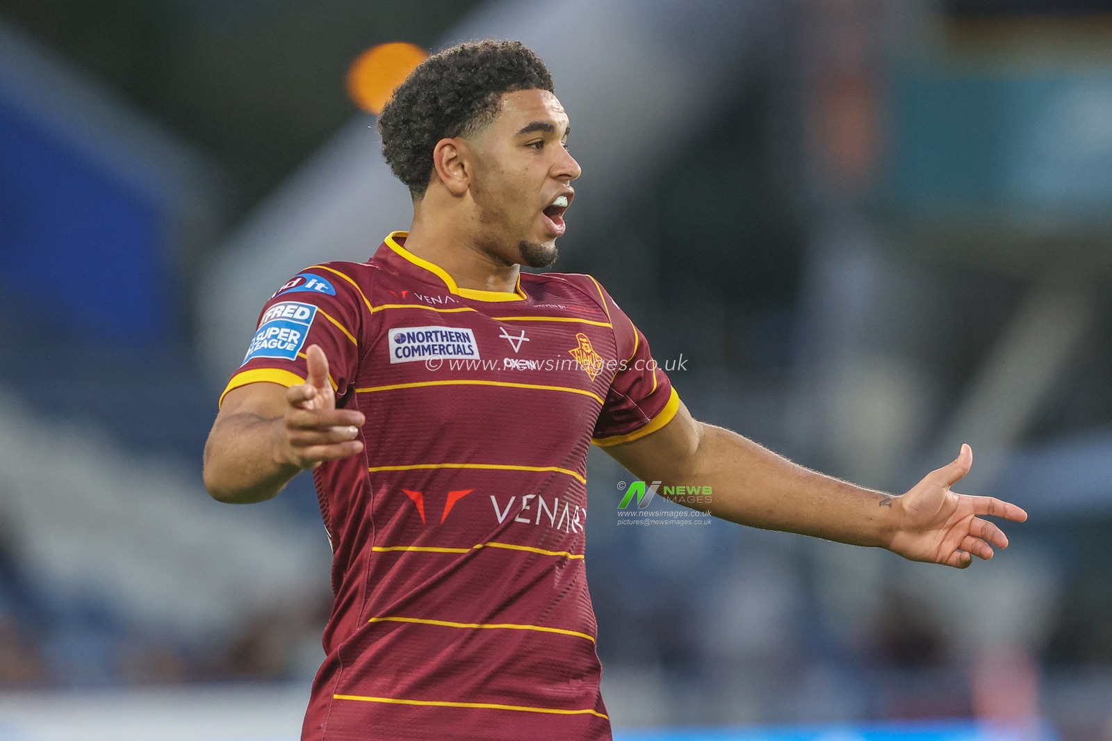 Darius Carter of Huddersfield Giants reacts during the Betfred Super League Round 26 match Huddersfield Giants vs Warrington Wolves at John Smith's Stadium, Huddersfield, United Kingdom, 14th September 2024

(Photo by Alfie Cosgrove/News Images)