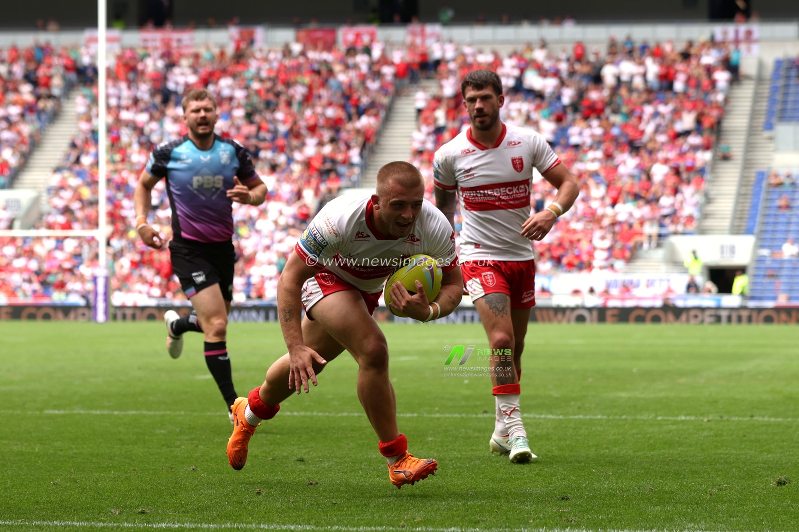 Mikey Lewis of Hull KR goes over for a try during the Betfred Super League Magic Weekend match Hull KR vs Hull FC at Hill Dickinson Stadium, Liverpool, United Kingdom on 04 July 2026

(Photo by Alfie Cosgrove/News Images)
