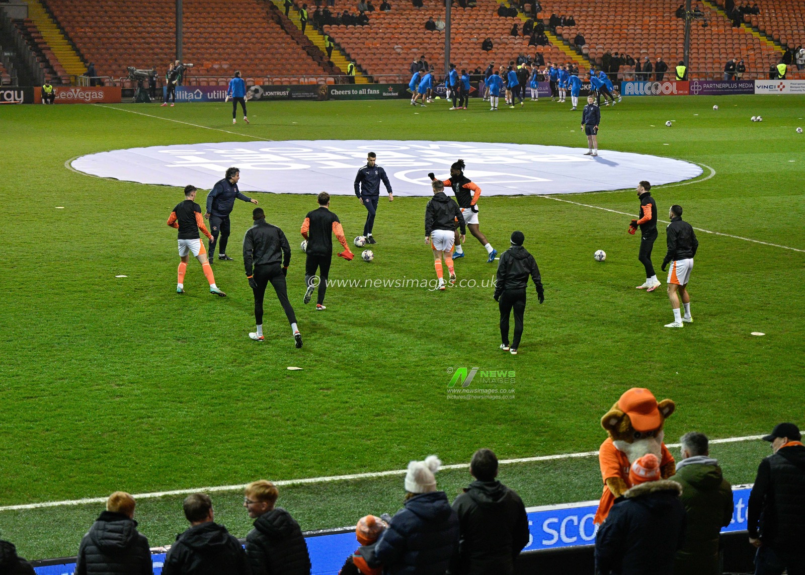 Blackpool squad warms up ahead of the match, during the Bristol Street Motors Trophy Semi-Final match Blackpool vs Peterborough United at Bloomfield Road, Blackpool, United Kingdom, 20th February 2024

(Photo by Cody Froggatt/News Images)