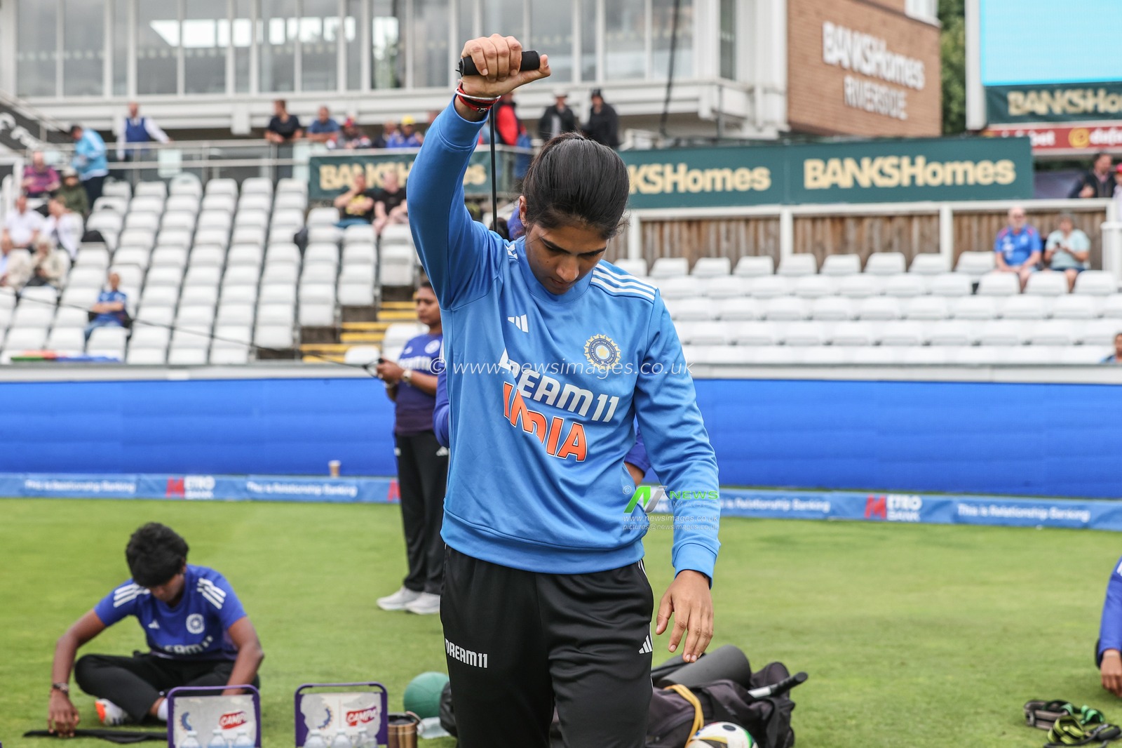 India players warming up during the 3rd Metro Bank One Day International England Women vs India Women at Banks Homes Riverside Stadium, Chester-le-street, United Kingdom, 22nd July 2025

(Photo by Alfie Cosgrove/News Images)