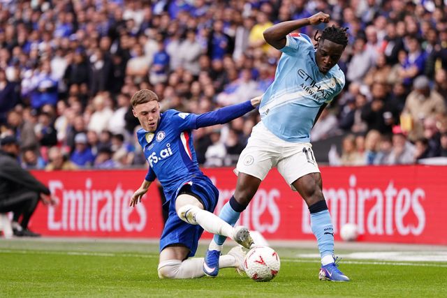 Jeremy Doku of Manchester City and Cole Palmer of Chelsea battle during the Emirates FA Cup Final match Chelsea vs Manchester City at Wembley Stadium, London, United Kingdom on 16 May 2026

(Photo by Harvey Murphy/News Images)