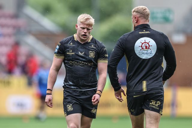 Matty Laidlaw of Hull FC during pre-game warm up during the Betfred Super League Round 19 match Wigan Warriors vs Hull FC at The Brick Community Stadium, Wigan, United Kingdom, 19th July 2025

(Photo by Alfie Cosgrove/News Images)