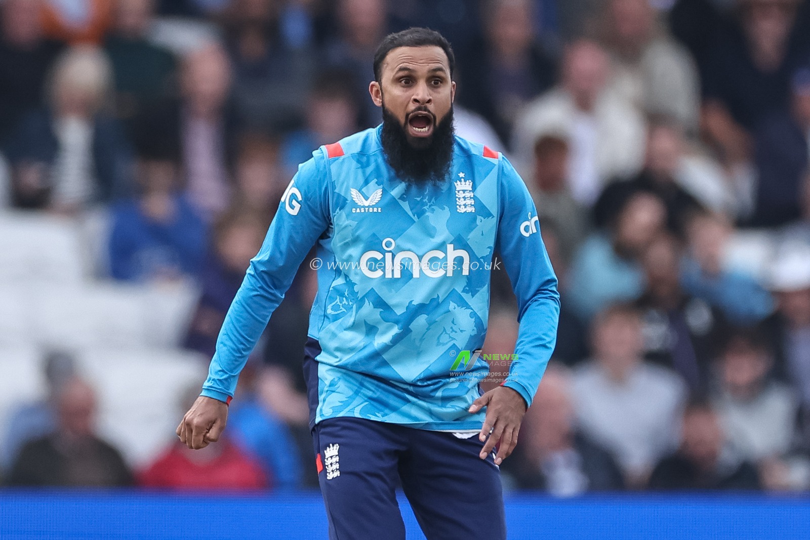Adil Rashid of England reacts during the Second Metro Bank One Day International England v Australia at Headingley Cricket Ground, Leeds, United Kingdom, 21st September 2024

(Photo by Mark Cosgrove/News Images)