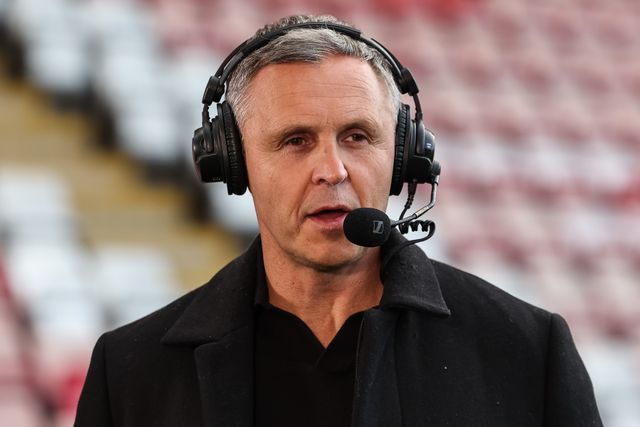 Paul Rowley head coach of Salford Red Devils is guest speaker on Sky Sports Rugby League during the Betfred Super League Round 26 match Leigh Leopards vs St Helens at Leigh Sports Village, Leigh, United Kingdom, 12th September 2025

(Photo by Mark Cosgrove/News Images)