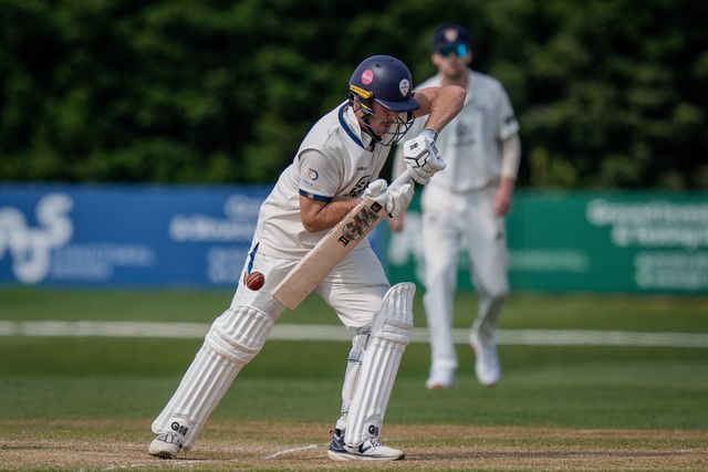 Matthew Montgomery scores a half century with a couple of runs to get to 50 during the county Championship Division Two day 4 Derbyshire vs Gloucestershire at The Central Co-Op County Ground, Derby, United Kingdom on 27 April 2026

(Photo by Maynard Manyowa/News Images)