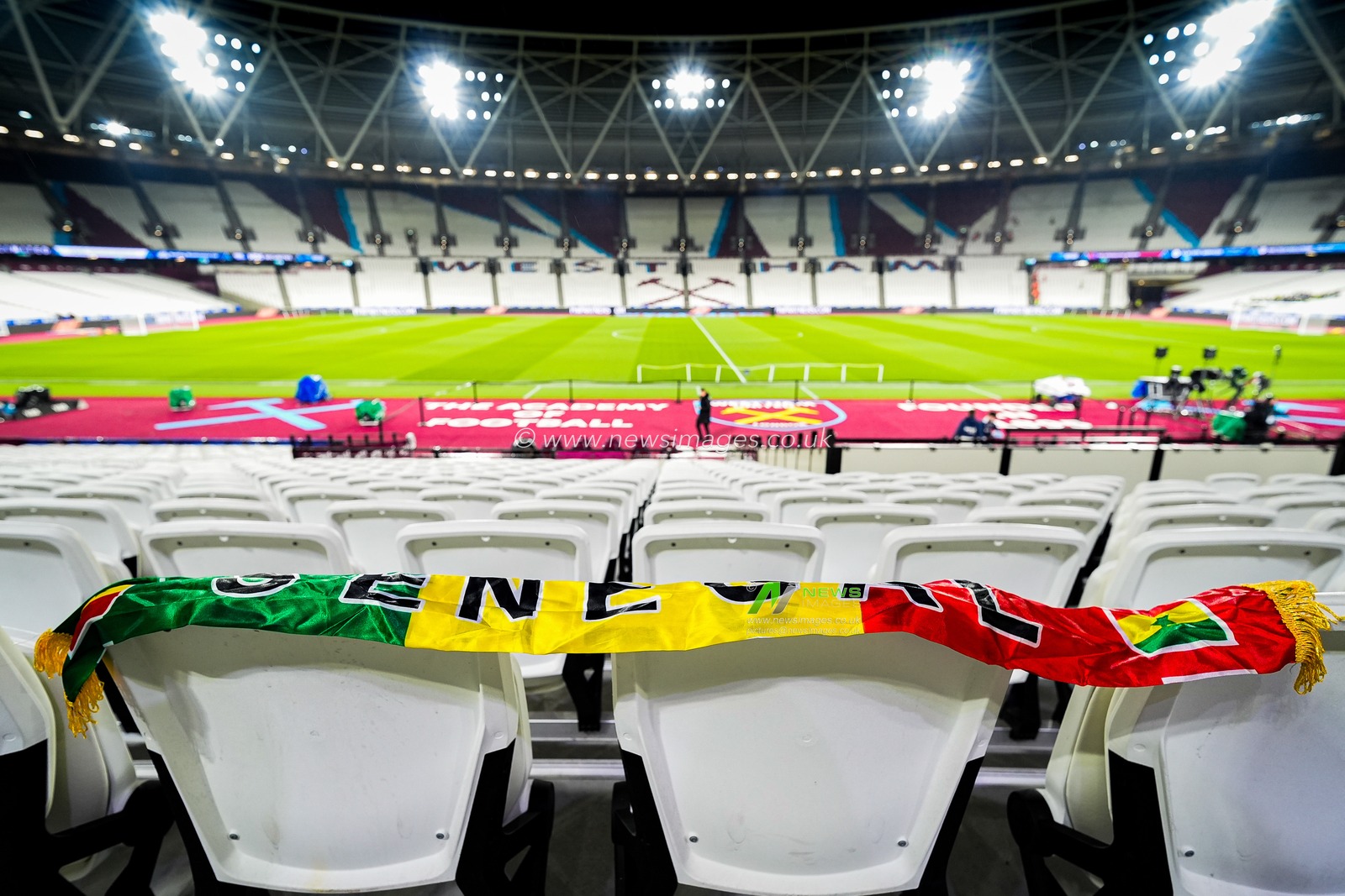 A Senegal scarf on the seats at the stadium during the Premier League match West Ham United vs Manchester United at London Stadium, London, United Kingdom on 10 February 2026

(Photo by Maynard Manyowa/News Images)