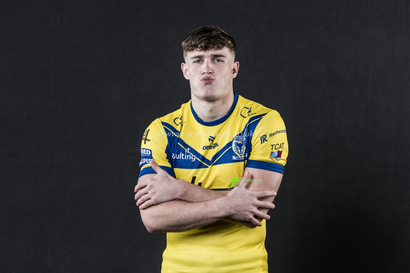 Zac Bardsley-Rowe in the Home kit during the Warrington Wolves Team media day at Warrington wolves training centre, Warrington, United Kingdom, 16th January 2025

(Photo by Craig Thomas/News Images)