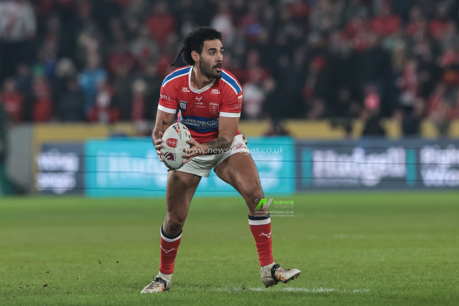 Tyrone May of Hull KR with the ball during the World Club Challenge 2026 match Hull KR vs Brisbane Broncos at MKM Stadium, Hull, United Kingdom on 19 February 2026

(Photo by Mark Cosgrove/News Images)