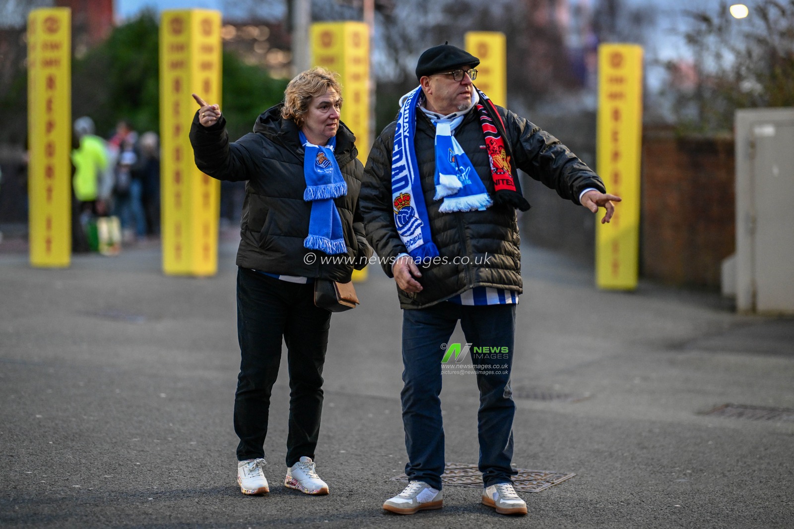 Real Sociedad fans arrive at Old Trafford during the UEFA Europa League Last 16 match Manchester United vs Real Sociedad at Old Trafford, Manchester, United Kingdom, 13th March 2025

(Photo by Craig Thomas/News Images)