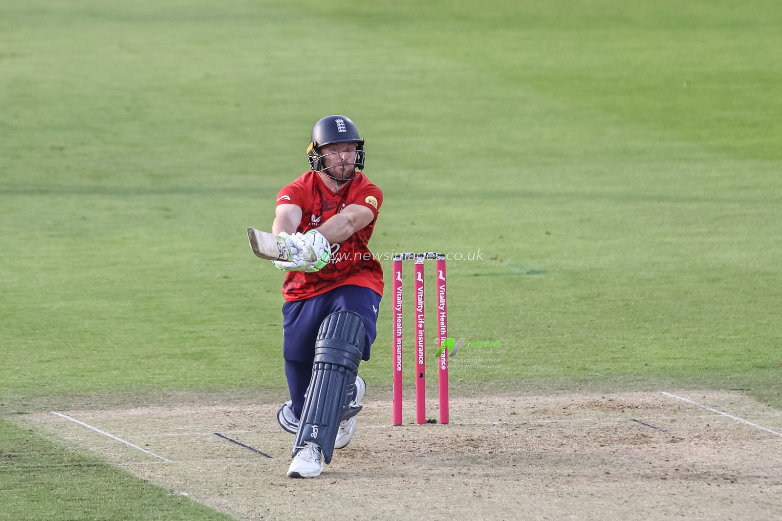 Jos Buttler of England hits a four (4) during the 1st Vitality T20 International Series England v West Indies at Banks Homes Riverside Stadium, Chester-le-street, United Kingdom, 6th June 2025

(Photo by Mark Cosgrove/News Images)