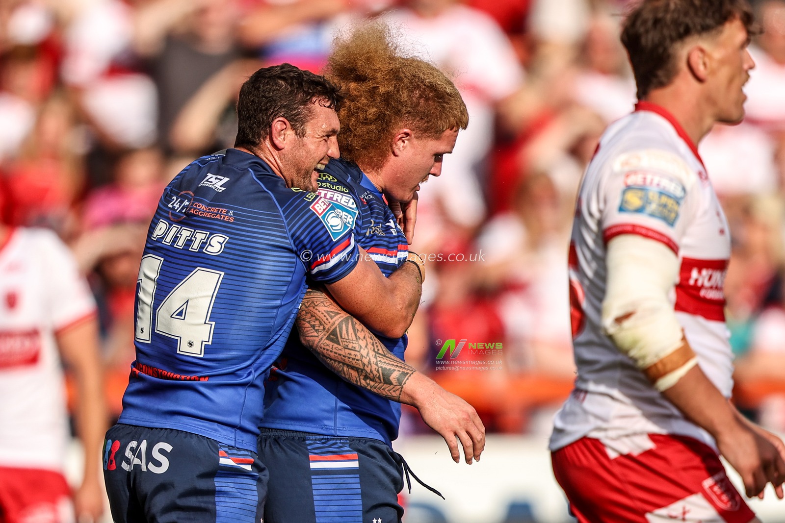 Caius Faatili of Wakefield Trinity celebrates his try during the Betfred Super League round 18 match Hull KR vs Wakefield Trinity at Sewell Group Craven Park, Hull, United Kingdom on 11 July 2026

(Photo by Alfie Cosgrove/News Images)