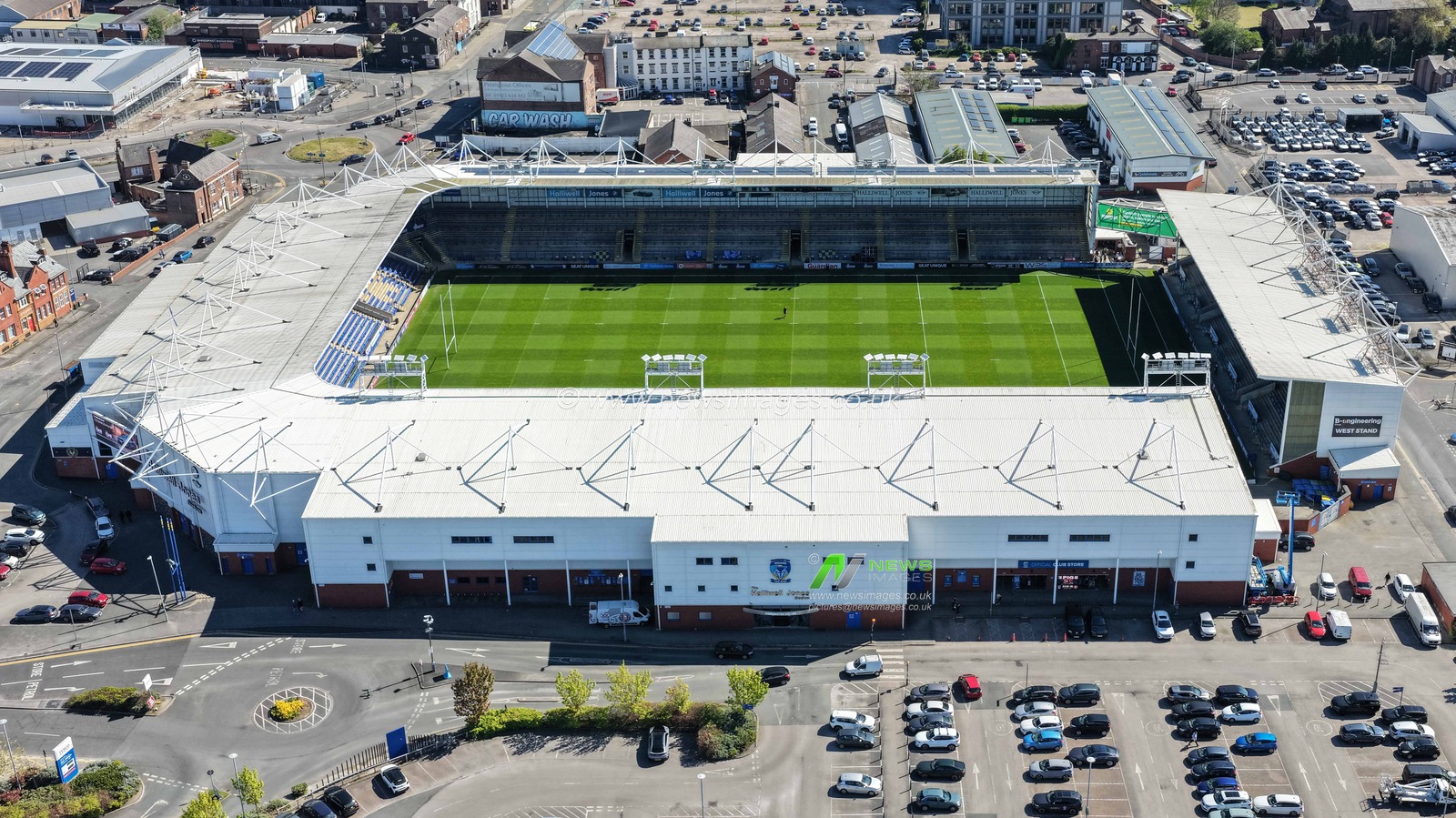 An aerial view of The Halliwell Jones Stadium during the Betfred Super League round 9 match Warrington Wolves vs Wigan Warriors at The Halliwell Jones Stadium, Warrington, United Kingdom on 24 April 2026

(Photo by Mark Cosgrove/News Images)