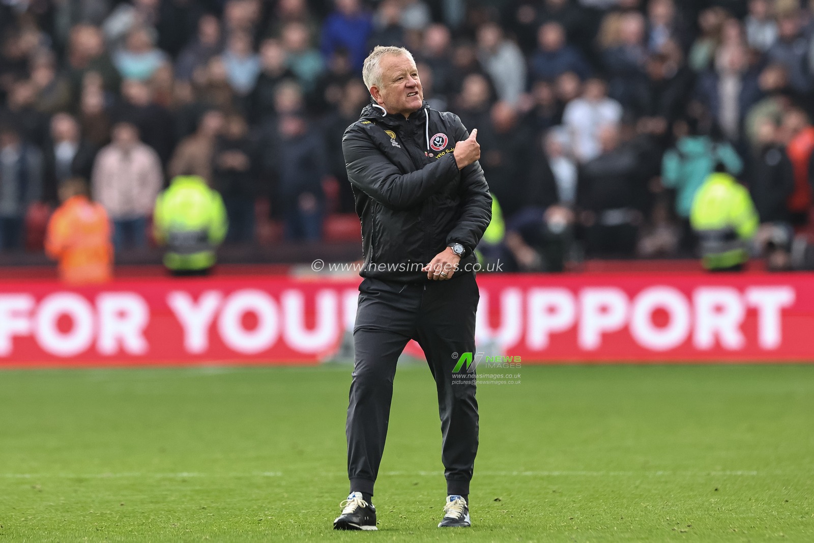 Chris Wilder manager of Sheffield United celebrates with the fans as United win 1-0 during the Sky Bet Championship match Sheffield United vs Sheffield Wednesday at Bramall Lane, Sheffield, United Kingdom, 10th November 2024

(Photo by Mark Cosgrove/News Images)