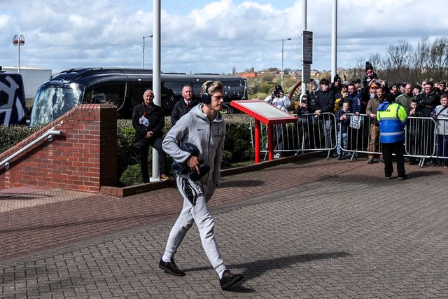 Lucas Bergvall of Tottenham Hotspur arrives during the Premier League match Sunderland vs Tottenham Hotspur at Stadium Of Light, Sunderland, United Kingdom on 12 April 2026

(Photo by Alfie Cosgrove/News Images)
