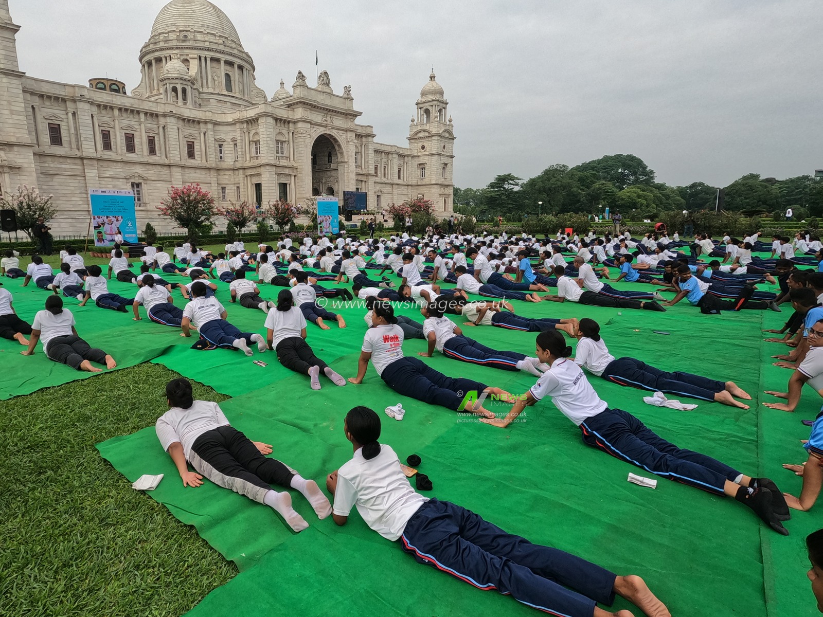 The NCC, or National Cadet Corps, personnel performing yoga on International Yoga Day at lawn of Victoria Memorial Hall on June 21, 2025 in Kolkata, India.Photo by Debajyoti Chakraborty.(Photo: Debajyoti Chakraborty/News Images)